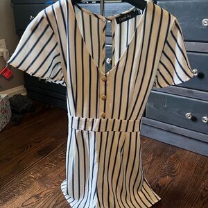 Striped V-Neck Button-Down Romper